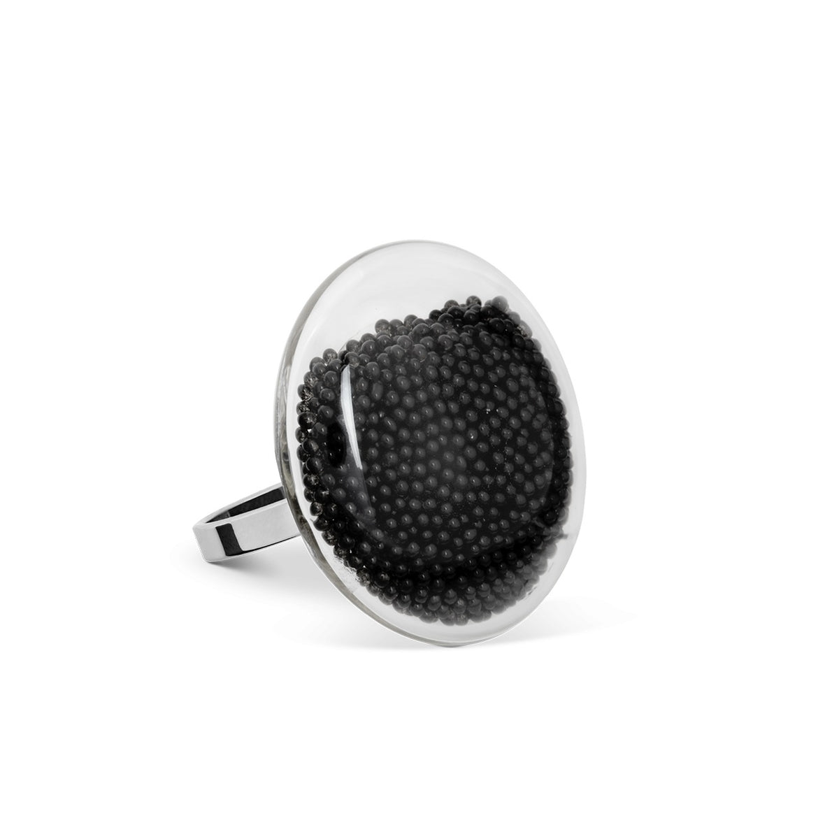 glazen ring mini zwarte kraaltjes Galet - cadeau van Kado in Huis
