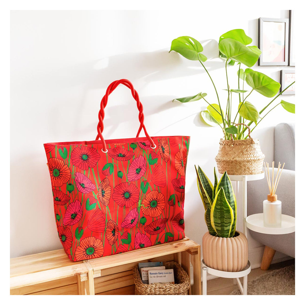 Strandtas groot Coquelicots - cadeau van Kado in Huis
