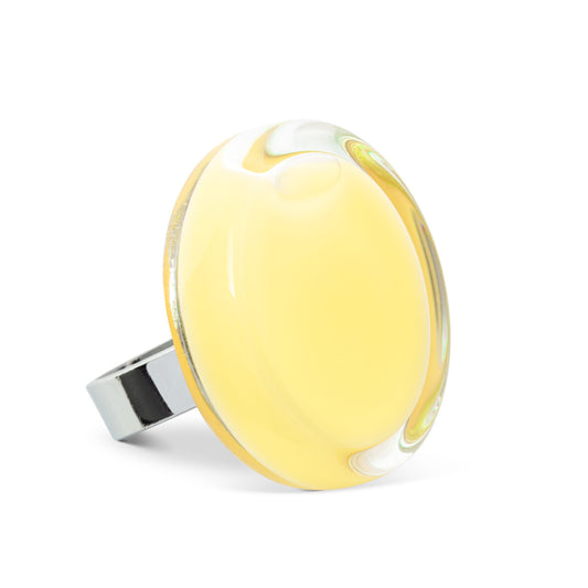 Glazen Ring Cachou Medium Pastel Yellow Verstelbare Ring - cadeau van Kado in Huis