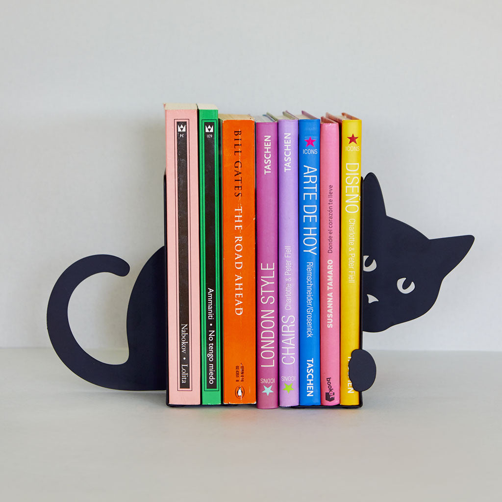 Boekensteun Verborgen Kat zwart metaal - cadeau van Kado in Huis