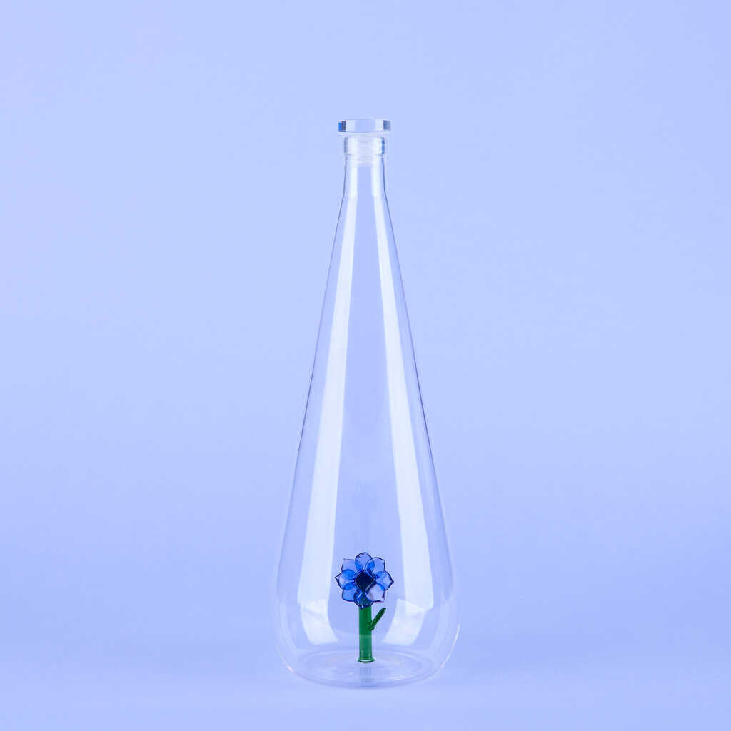 waterfles glas botanische anemoon blauw - cadeau van Kado in Huis