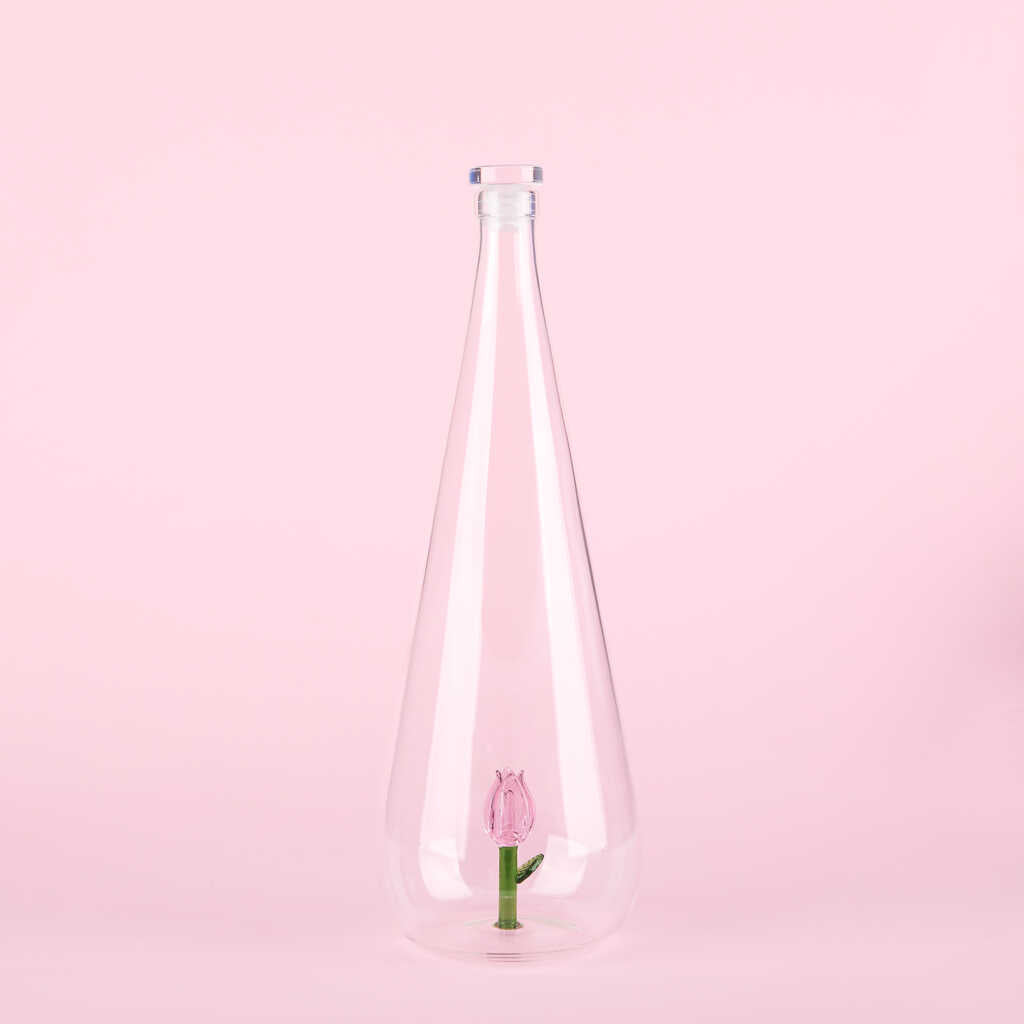 waterfles glas botanische tulp roze - cadeau van Kado in Huis
