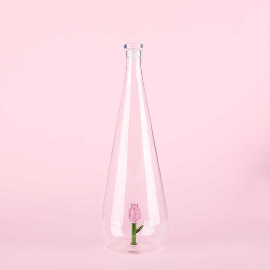 waterfles glas botanische tulp roze - cadeau van Kado in Huis