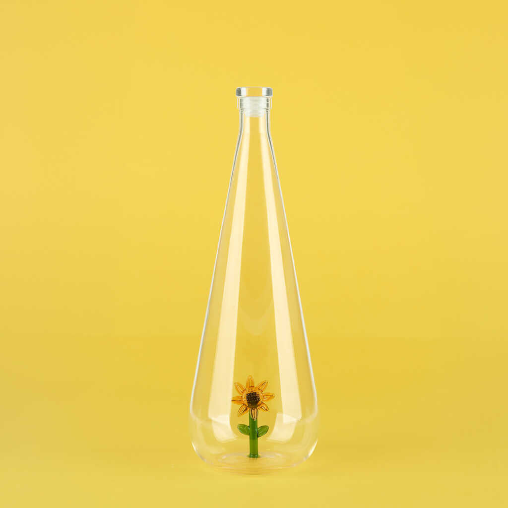 waterfles glas botanische zonnebloem - cadeau van Kado in Huis