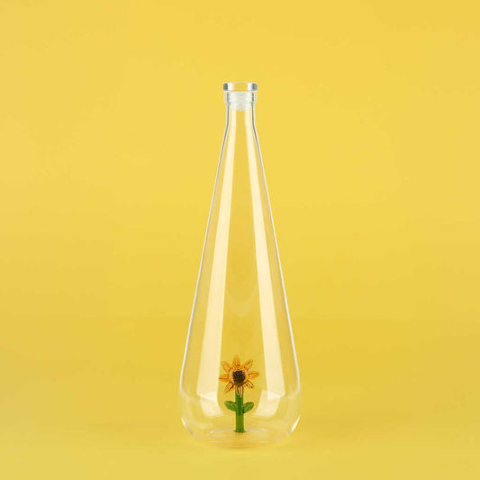 waterfles glas botanische zonnebloem - cadeau van Kado in Huis