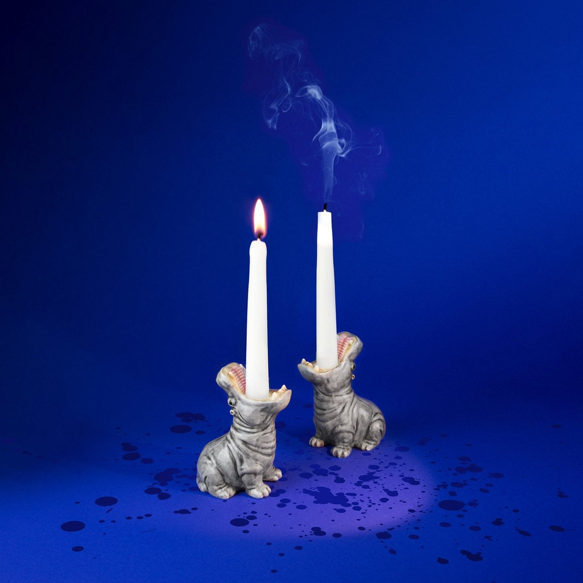 Kandelaar Set Hungry Hippos Grijs - cadeau van Kado in Huis
