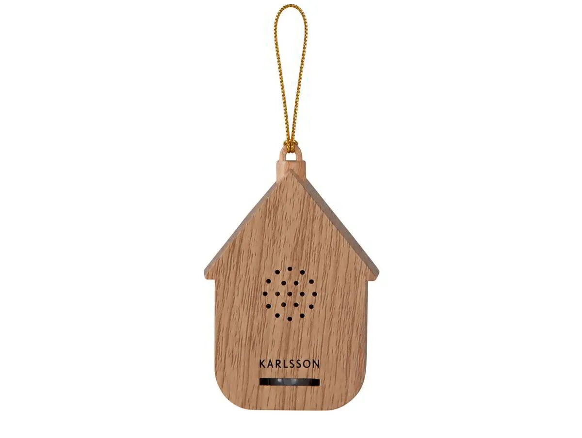 Karlsson Sound Box Mini Cuckoo Light Wood compacte mini geluidsbox met lichte houtlook en een elegante gouden hanger voorkant productfoto.
