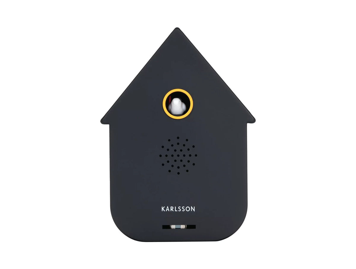 Karlsson Sound Box Modern Cuckoo Zwart moderne geluidsbox in de vorm van een minimalistisch zwart huisje voorkant productfoto