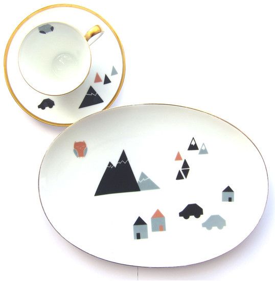 Porselein Stickers Little Town - cadeau van Kado in Huis