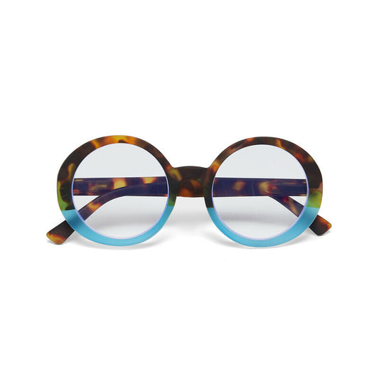 Opgevouwen Okkia Laura Havana Blue unisex leesbril vanaf de voorkant gezien