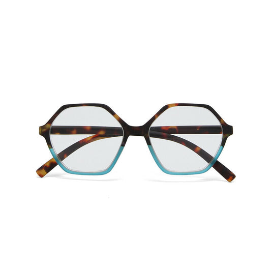  Ingeklapte Okkia Venezia unisex leesbril in de kleur Havana Blue, vooraanzicht.
