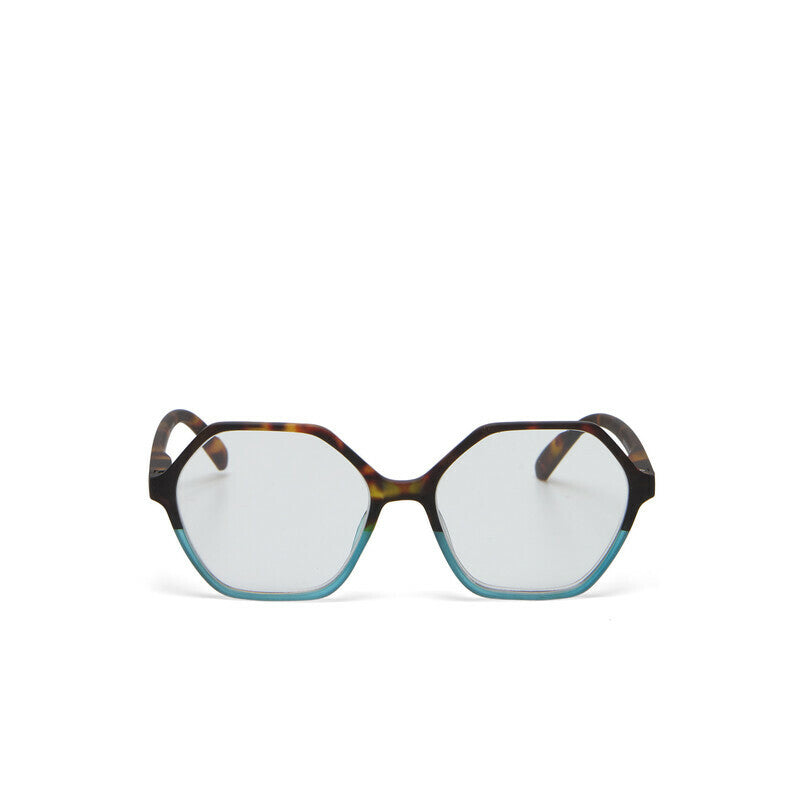 Opengeklapte Okkia Venezia Havana Blue leesbril, vooraanzicht.