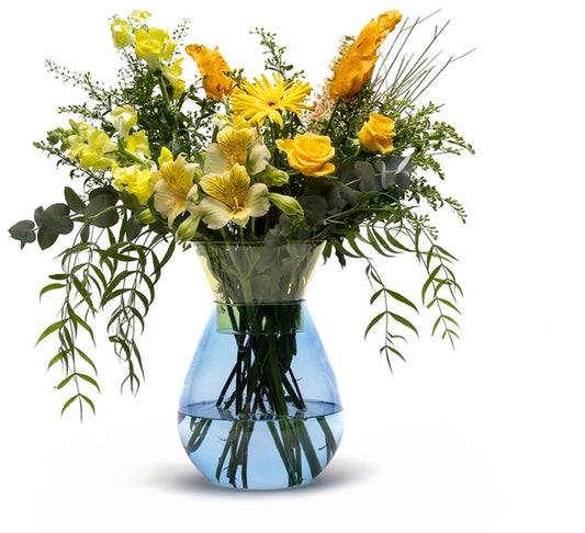 vaas glas groot blauw tweekleurig - cadeau van Kado in Huis