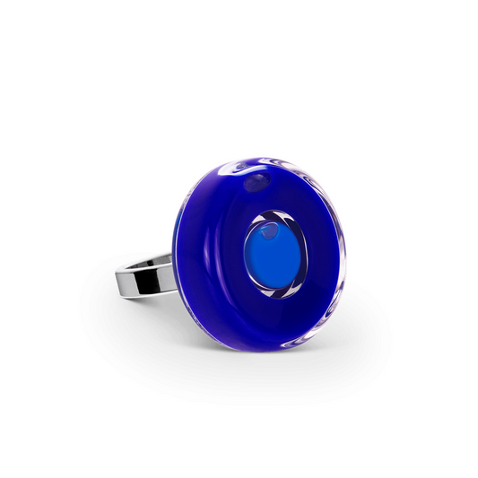 glas ring donkerblauw duo mini - cadeau van Kado in Huis