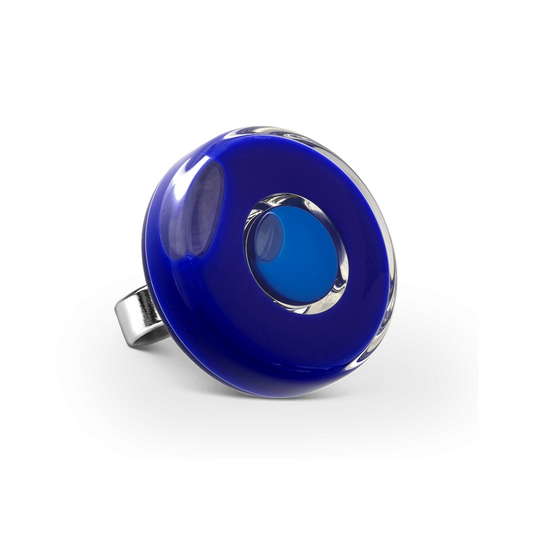 glas ring donkerblauw medium duo - cadeau van Kado in Huis