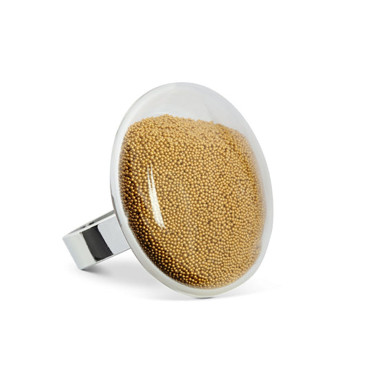 glazen ring medium gouden kraaltjes Galet - cadeau van Kado in Huis