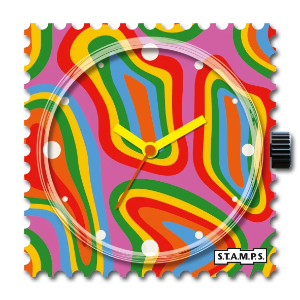 Stamps Horlogeklokje Lava Lamp postzegel horloge wijzerplaat met retro golvende lavaprint voorkant productfoto