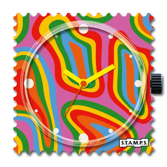 Stamps Horlogeklokje Lava Lamp postzegel horloge wijzerplaat met retro golvende lavaprint voorkant productfoto