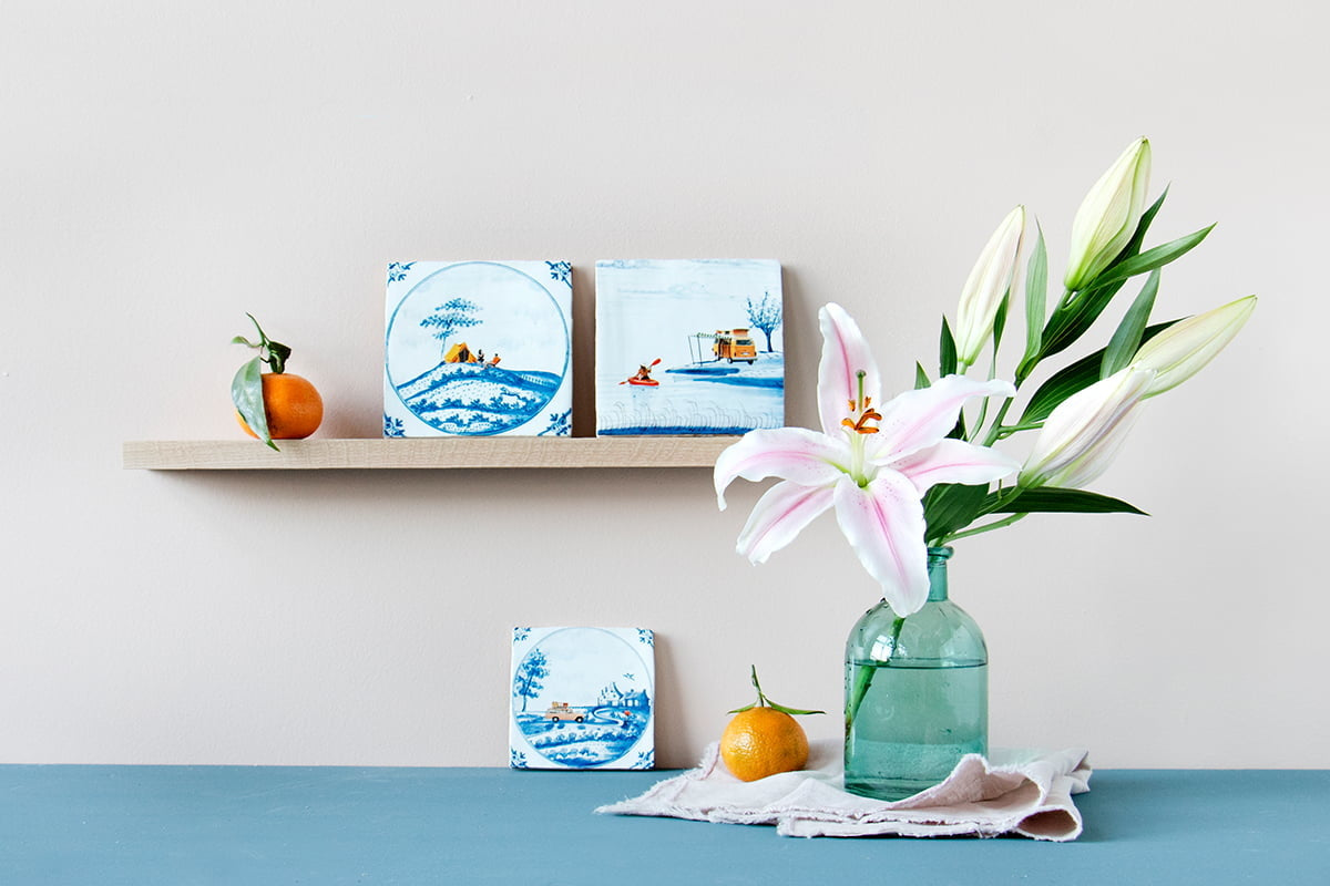 Houten wandplank voor siertegel  46 cm - cadeau van Kado in Huis