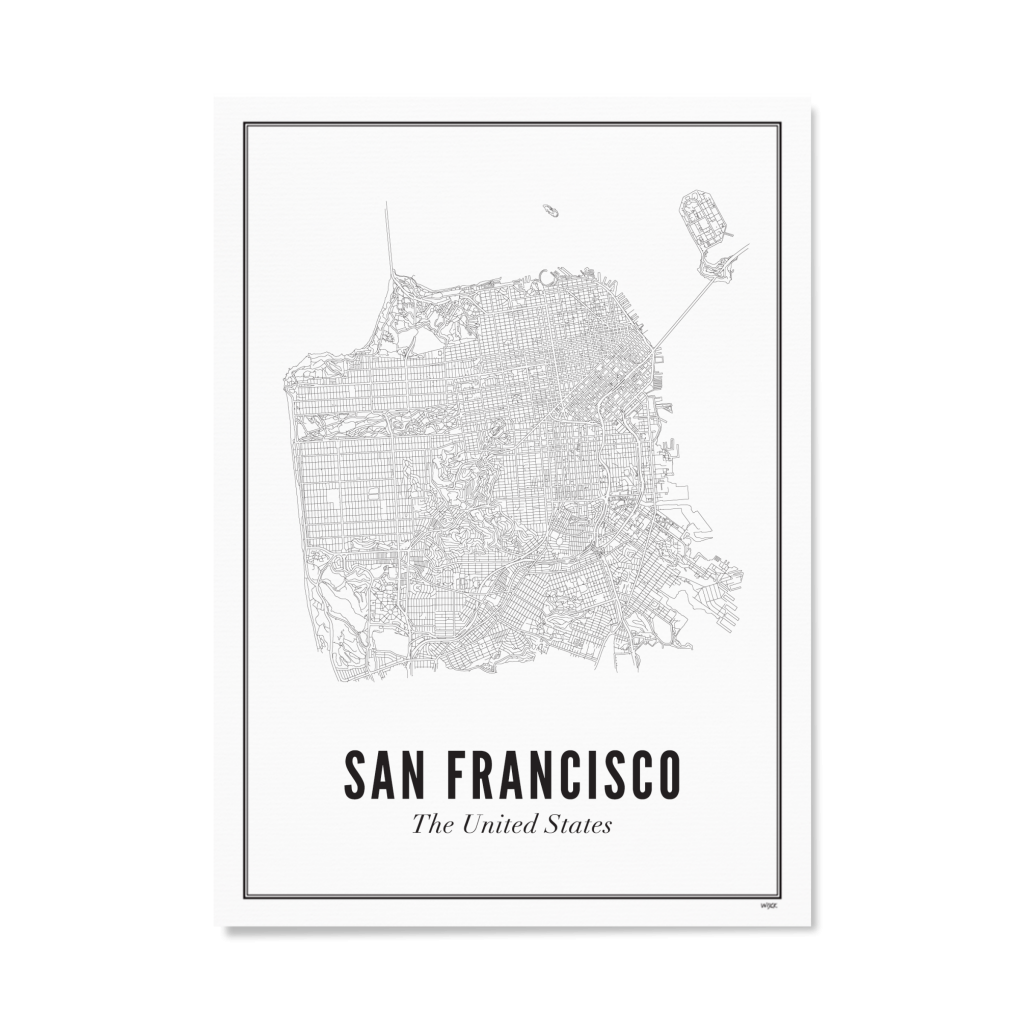 Poster Plattegrond San Francisco 21 x 30 cm - cadeau van Kado in Huis