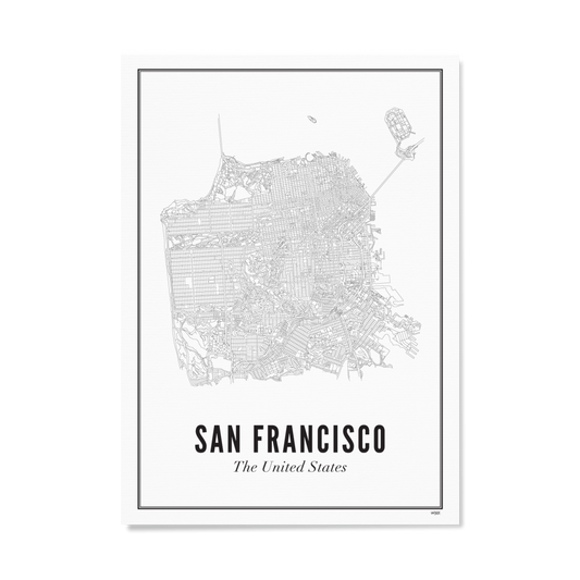 Poster Plattegrond San Francisco 21 x 30 cm - cadeau van Kado in Huis