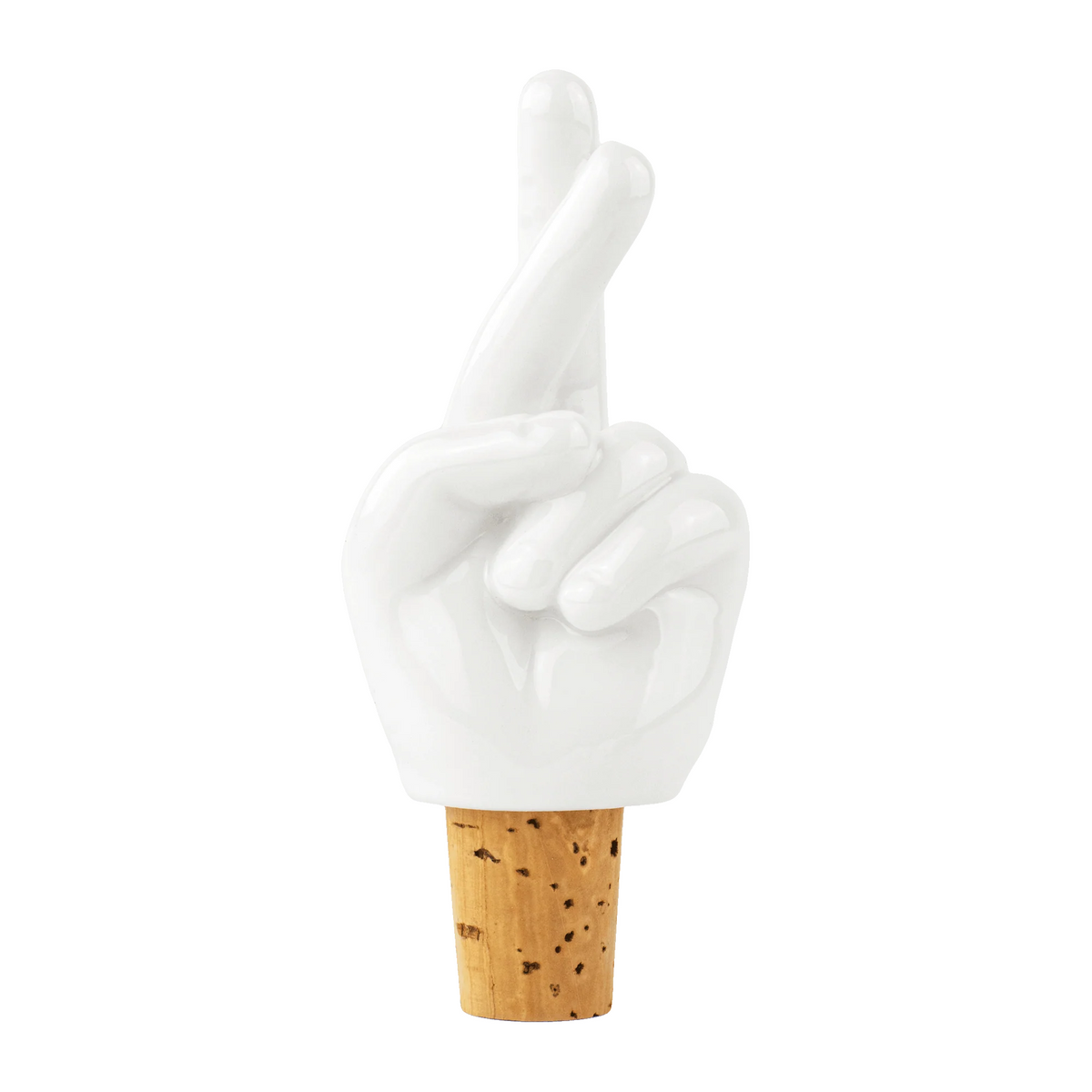 Wijnstopper Fingers Crossed Wit - cadeau van Kado in Huis